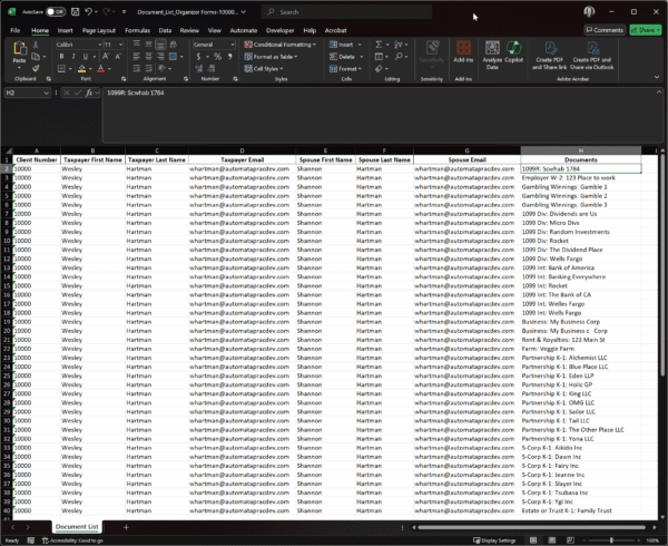 A screenshot of the spreadsheet with many numbers.